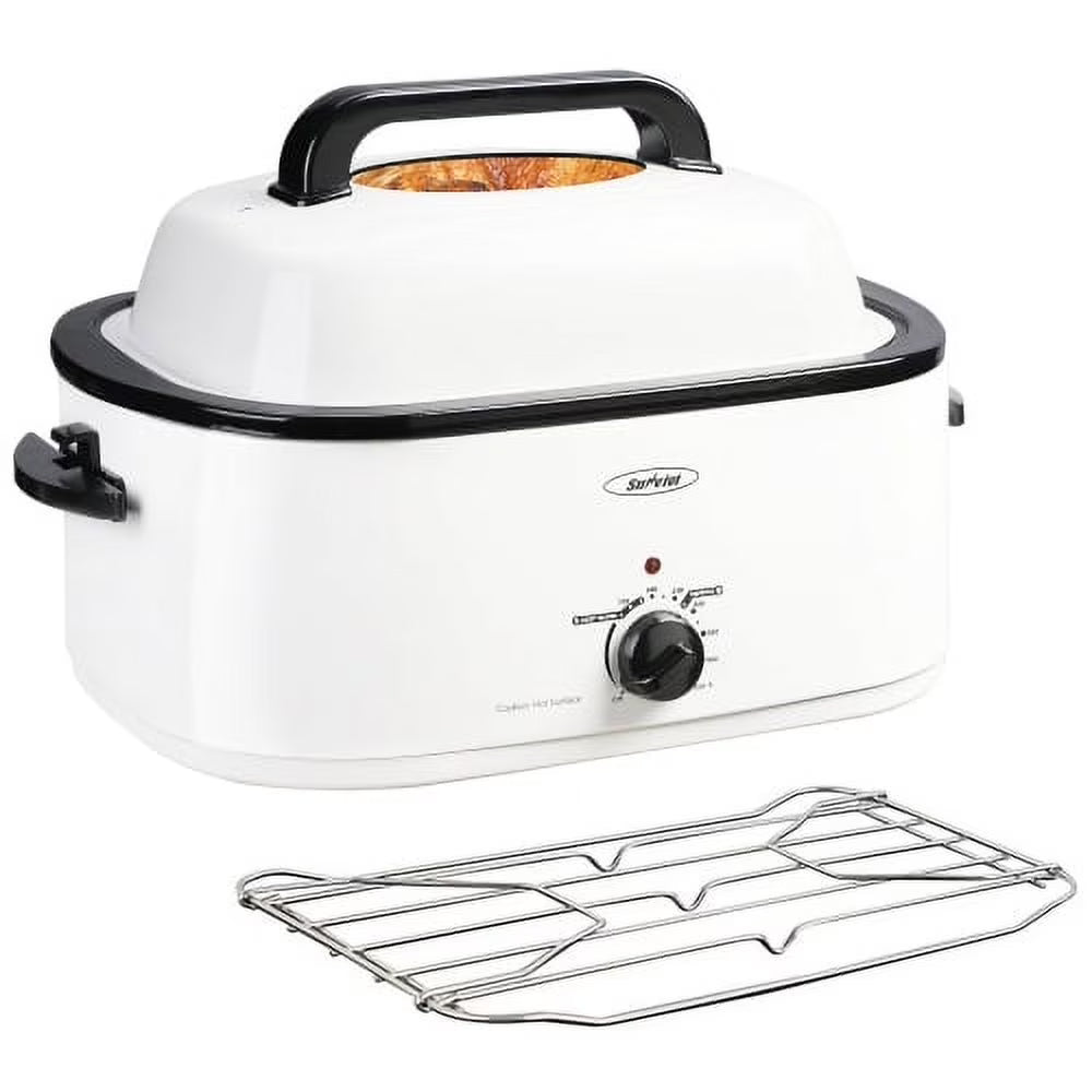 White 20 QT Stainless Steel Electric Roaster with See-through Lid N8305
