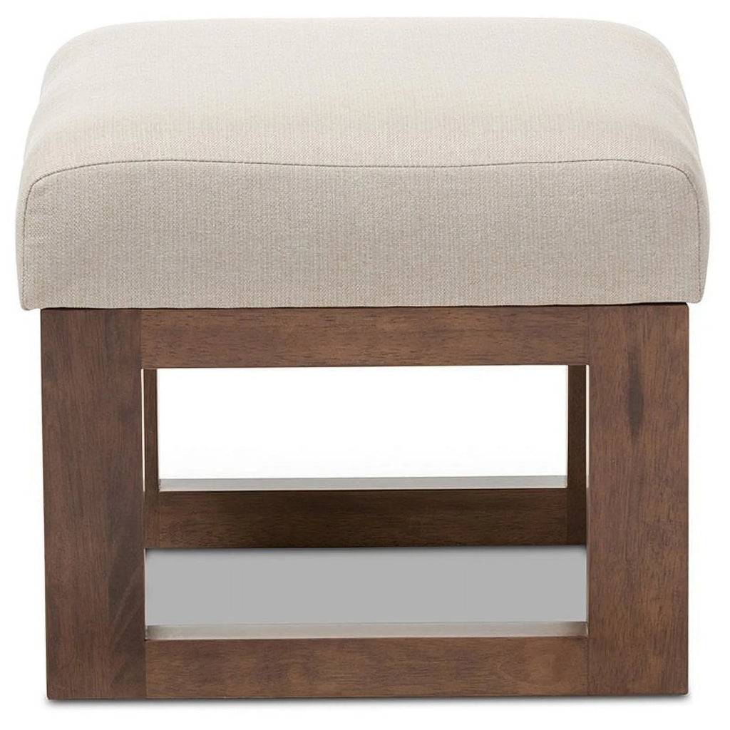 Light Beige and Walnut Upholstered Ottoman H115486