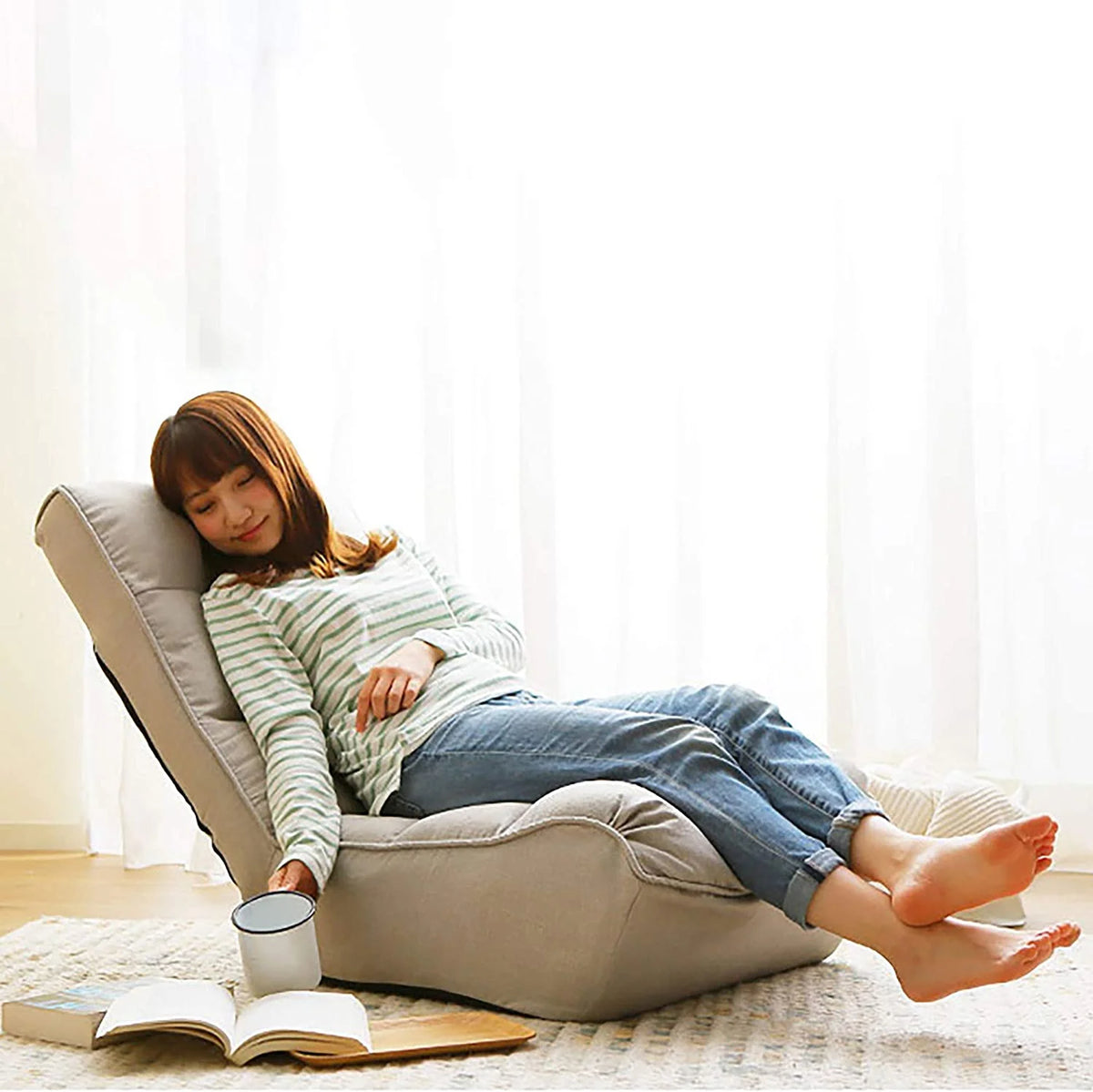 Dark Blue Fabric Folding Chaise Lounge Chair N736416