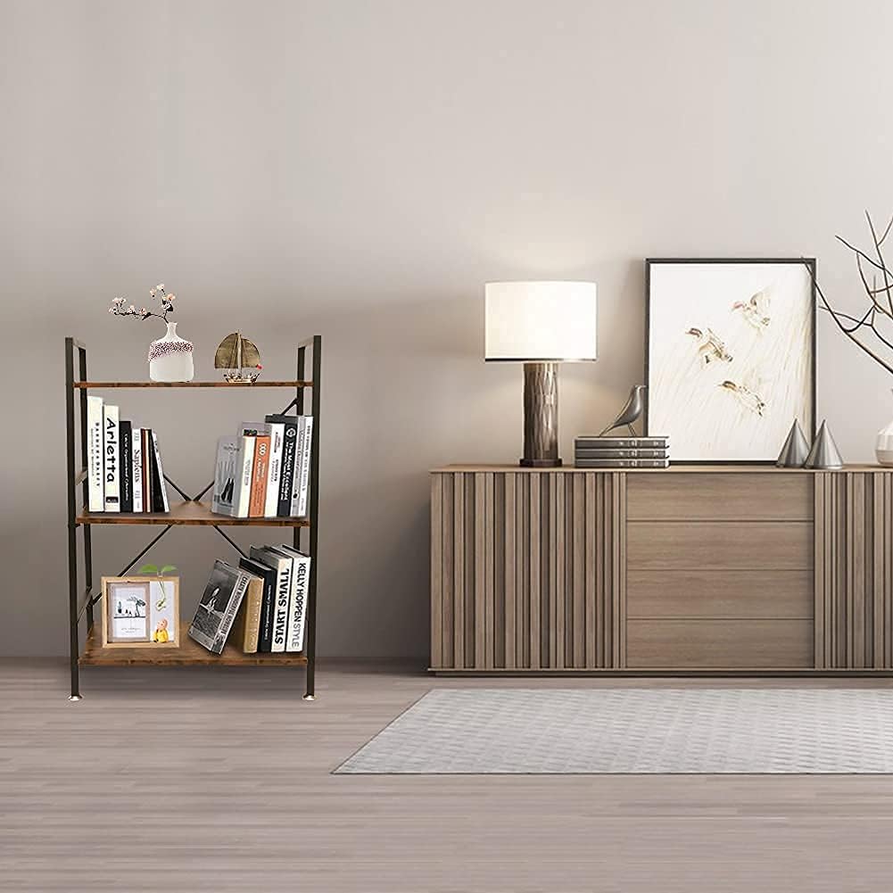 3 Tier Rustic Wood and Metal Bookshelf S9716