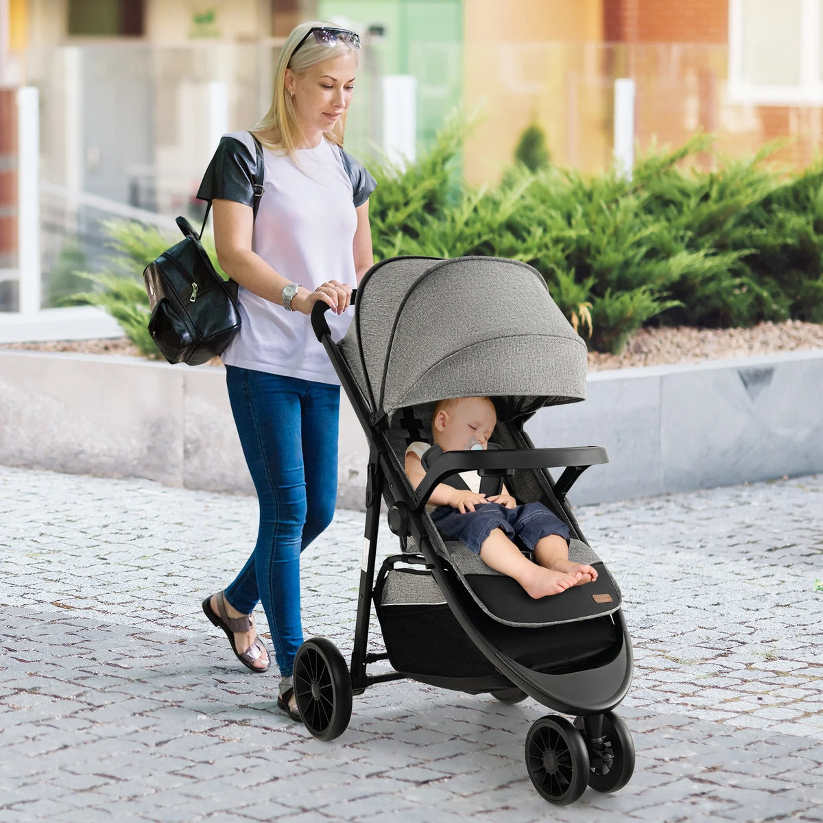 Baby Jogging Stroller Travel System with Adjustable Canopy Grey A748725