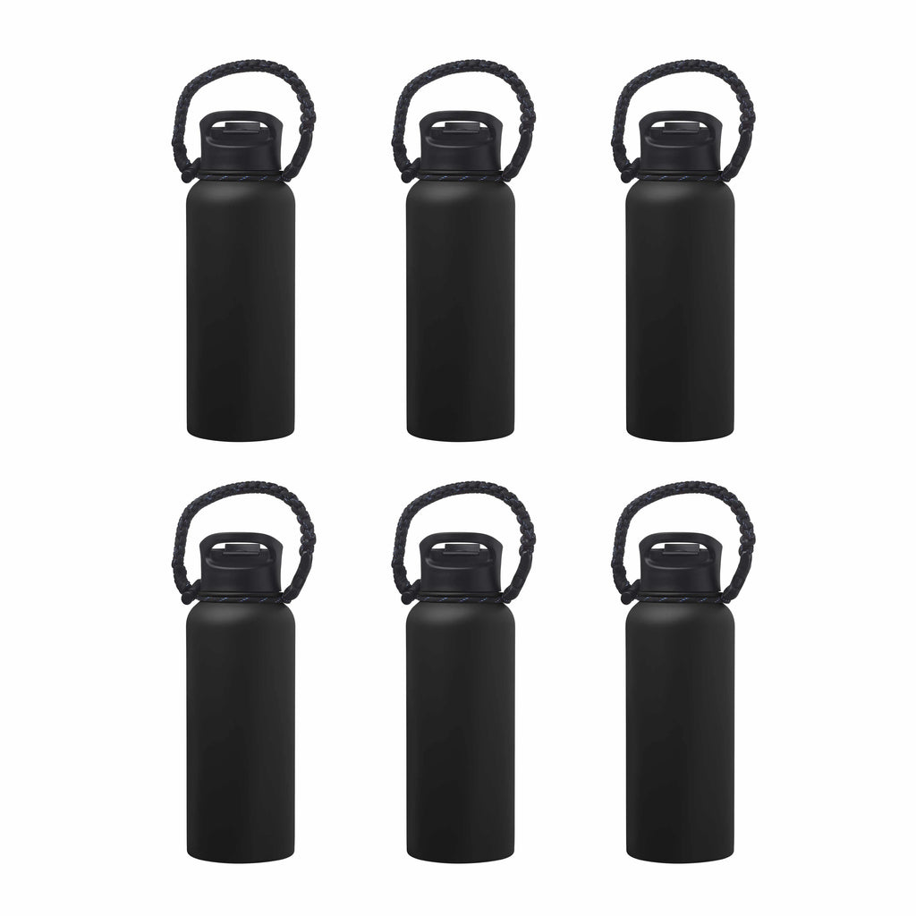 6 Vulcan Stainless Steel Water Bottles with Strap Set, 34 oz. - Double Wall, Vacuum Insulated - Black M855603