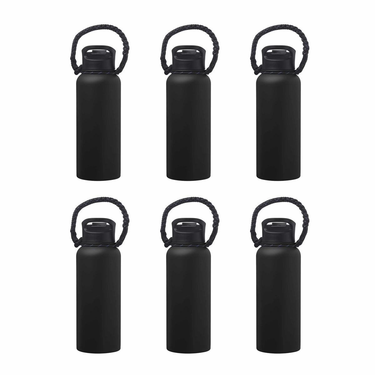 6 Vulcan Stainless Steel Water Bottles with Strap Set, 34 oz. - Double Wall, Vacuum Insulated - Black M855603