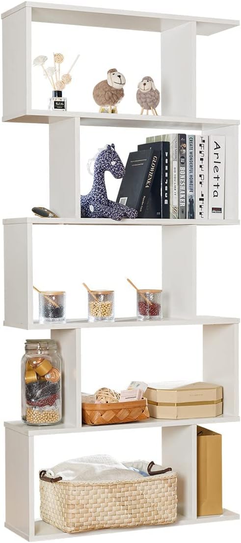 5-Tier White Wooden Bookcase S970