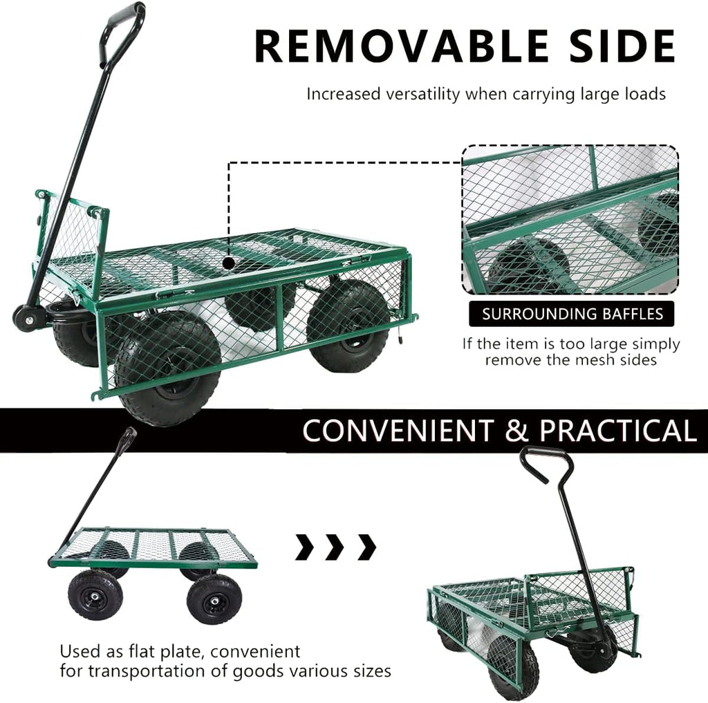 Green Heavy Duty Mesh Steel Utility Wagon with Removable Sides H231