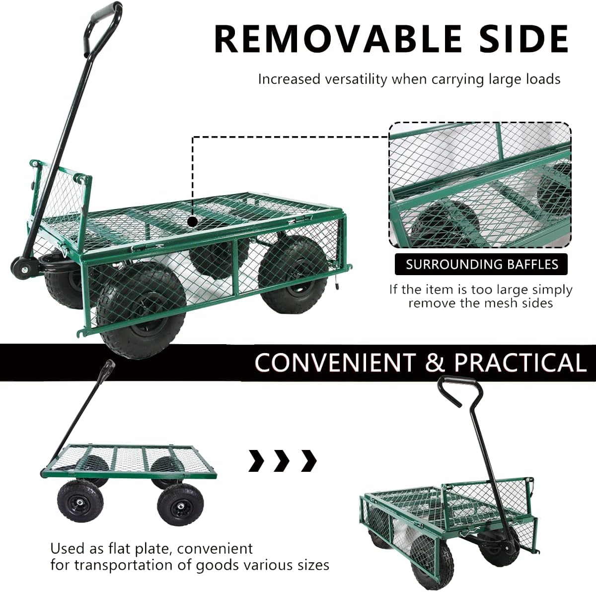 Green Heavy Duty Mesh Steel Utility Wagon with Removable Sides H231
