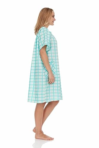Snaps Front Closure Short Sleeve Woven House Dress G875309