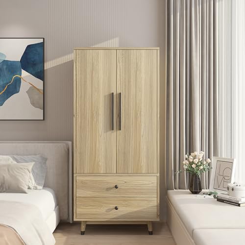 Oak 4 Door Armoire Wardrobe with 2 Drawers B74040