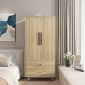 Oak 4 Door Armoire Wardrobe with 2 Drawers B74040