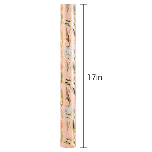 Kraft Floral Wrapping Paper Roll 17 In X 32.8 Ft M526