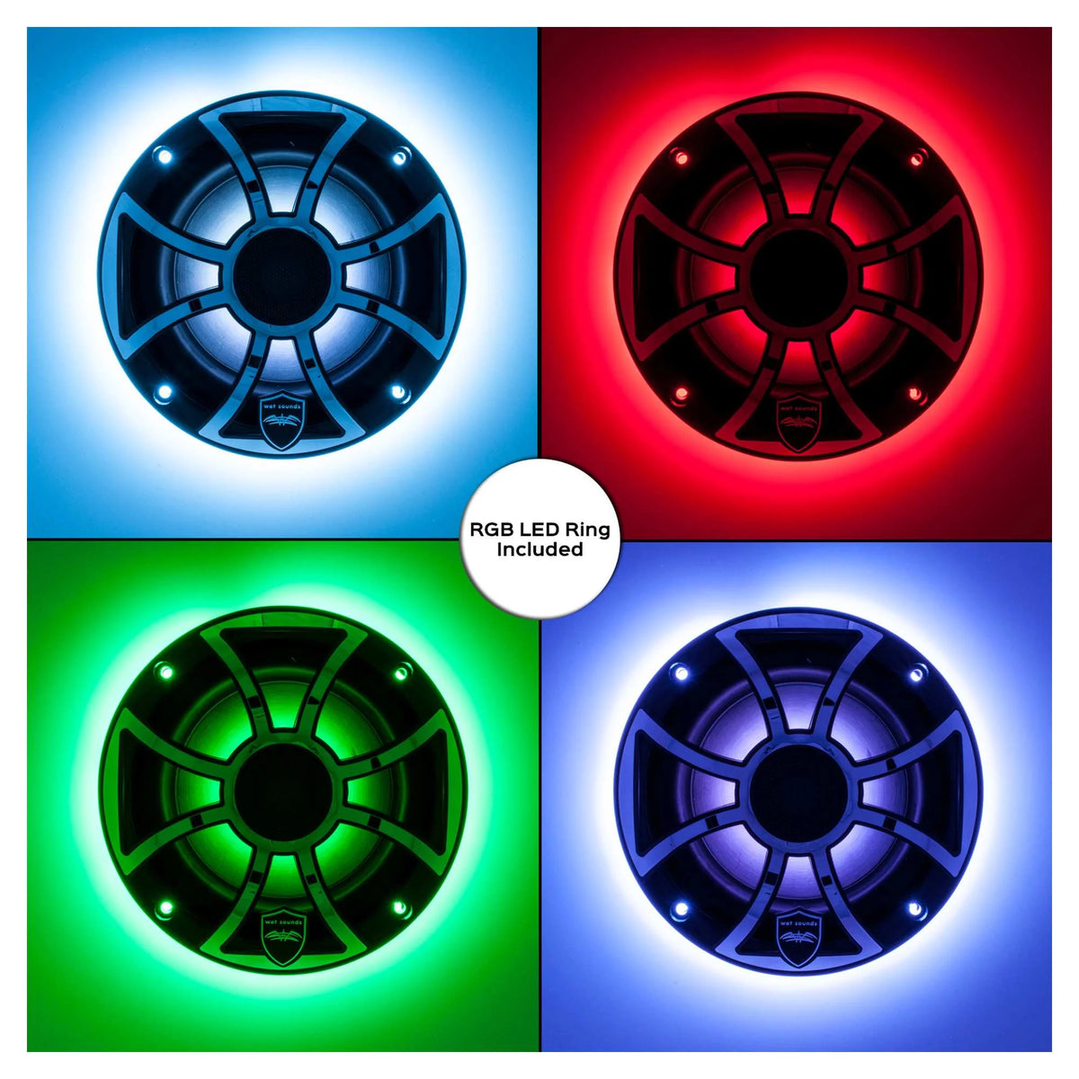 White 6.5 Inch Marine LED Coaxial Speakers with RGB LED Speaker Rings F323