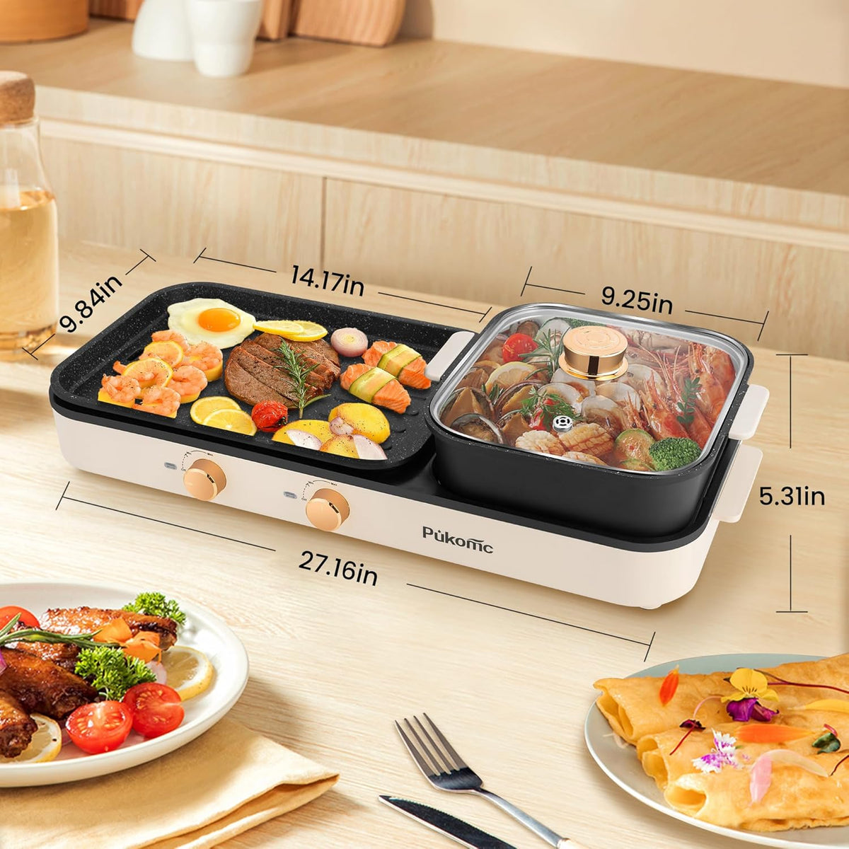 2 in 1 Electric Hot Pot with Grill, Non-Stick Removable Plate O3586
