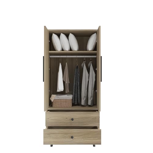 Oak 4 Door Armoire Wardrobe with 2 Drawers B74040