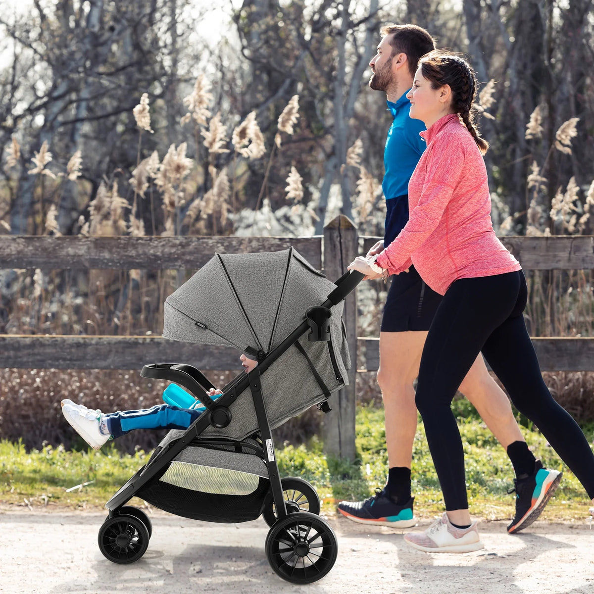 Baby Jogging Stroller Travel System with Adjustable Canopy Grey A748725