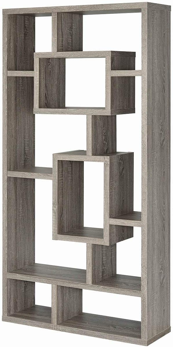 Geometric Cubed Rectangular Bookcase, Weathered Grey Q993