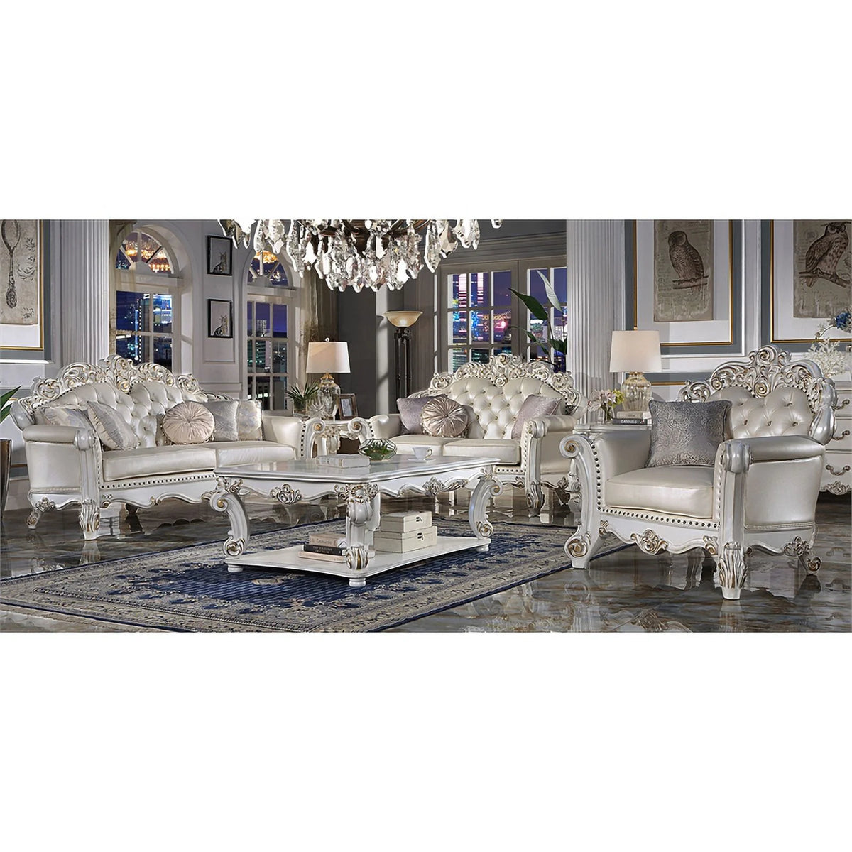 Champagne PU Sofa with 5 Pillows S721
