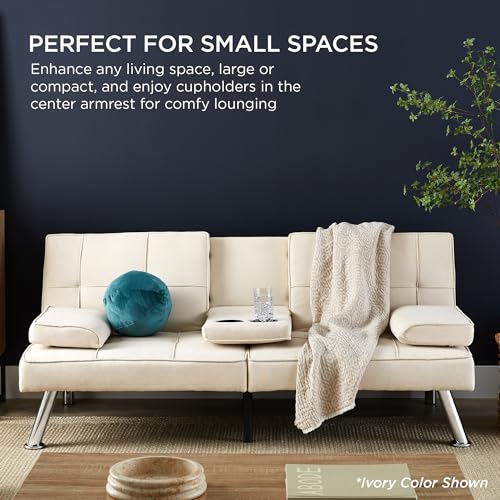 Gray Linen Folding Futon Sofa Bed with Cupholders W88856