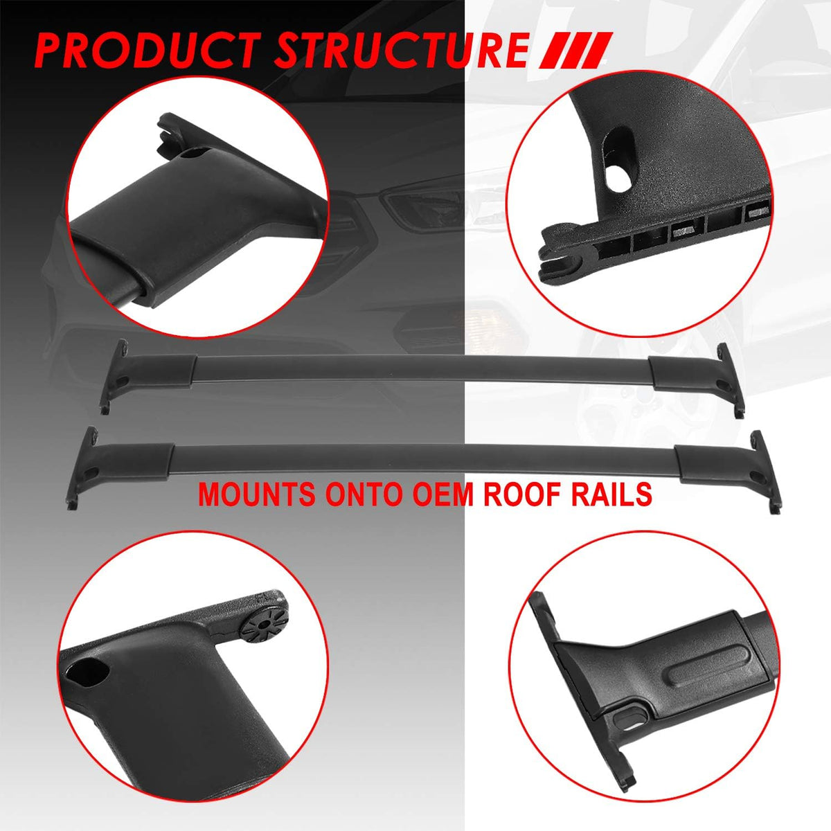 Matte Black Aluminum Roof Rack Cross Bars with ABS Mounting Brackets C225702