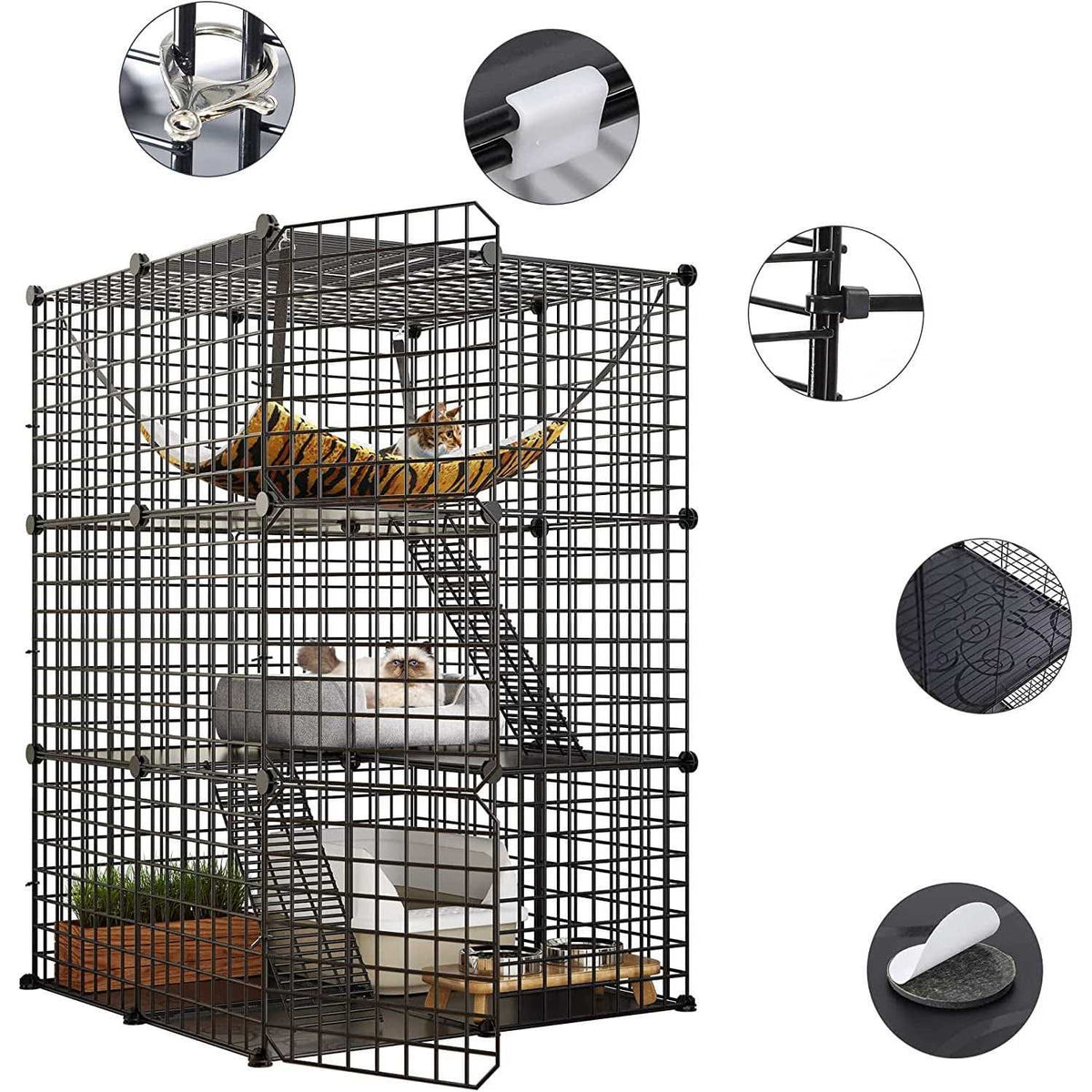 3-Tiers Metal Cat Cage with Hammock N683