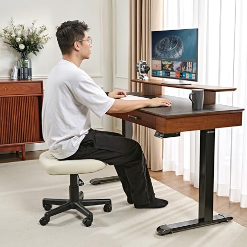 Height Adjustable Beige Foot Stool with Wheels H3941