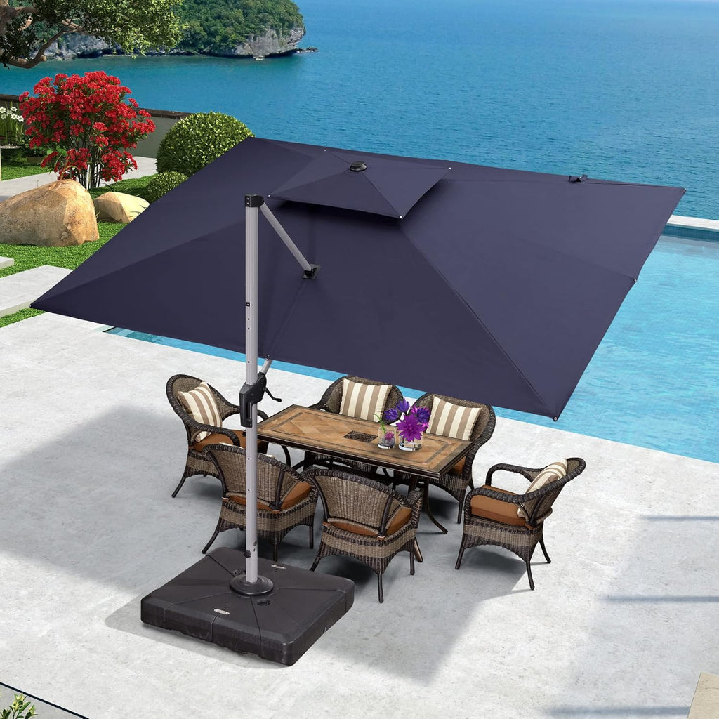 9' X 11' Navy Blue Rectangle Cantilever Patio Umbrella V557