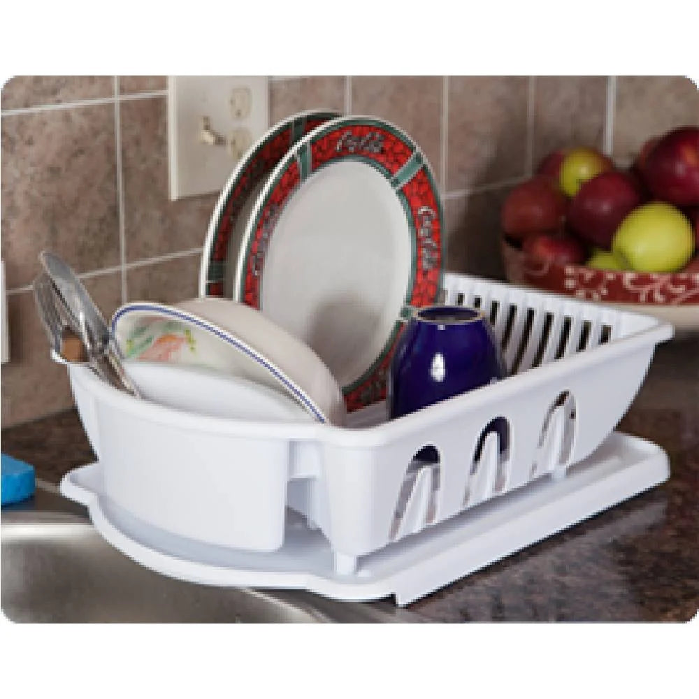 White Plastic 2 Piece Dish Drainer Set I5973
