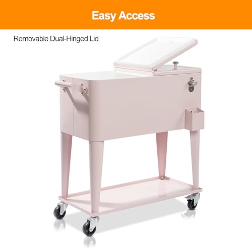 80 Quart Rolling Ice Chest on Wheels Drink Cooler Cart with Shelf H738235