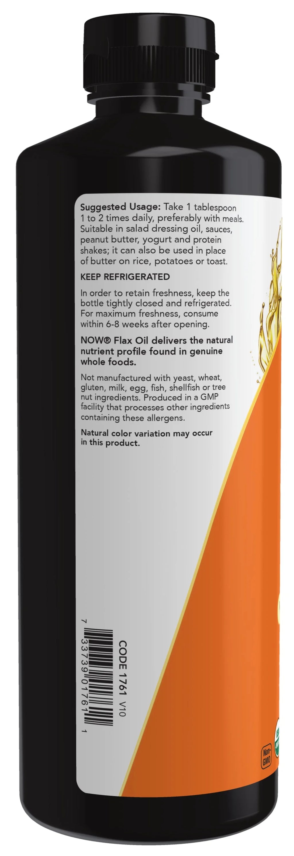 Organic Flax Seed Oil Liquid, Cold-Pressed, Unrefined, 24-Ounce V62695
