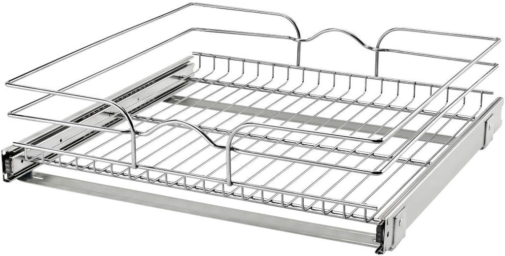 18 Inch x 20 Inch Single Wire Basket Pull Out Shelf Storage Organizer, Silver U11759