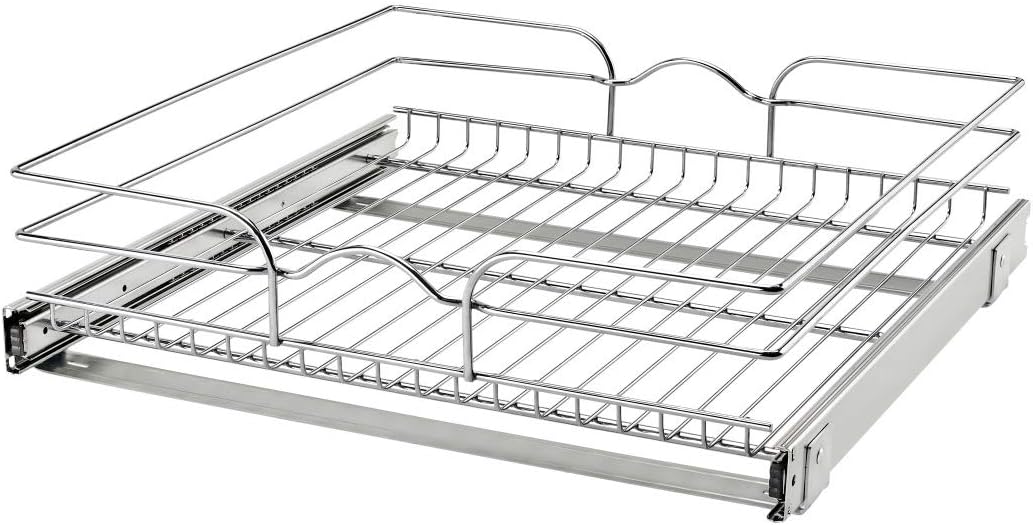 18 Inch x 20 Inch Single Wire Basket Pull Out Shelf Storage Organizer, Silver U11759