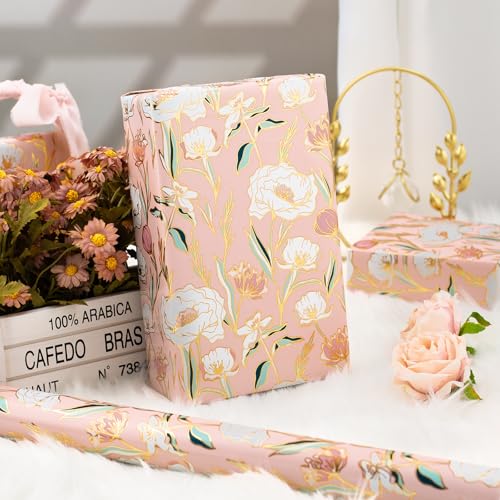 Kraft Floral Wrapping Paper Roll 17 In X 32.8 Ft M526