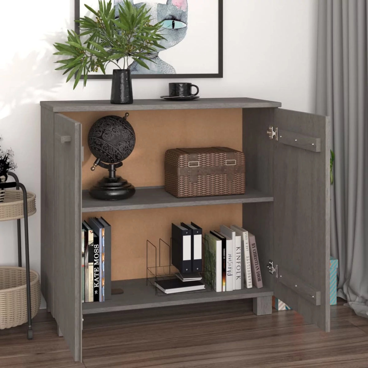 Wooden Sideboard with 2 Doors Pine Wood Storage Cabinet R51187