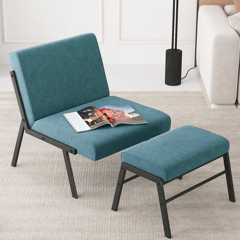 Green Linen Fabric Accent Chair with Ottoman Set R610