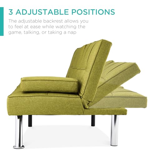 Gray Linen Folding Futon Sofa Bed with Cupholders W88856