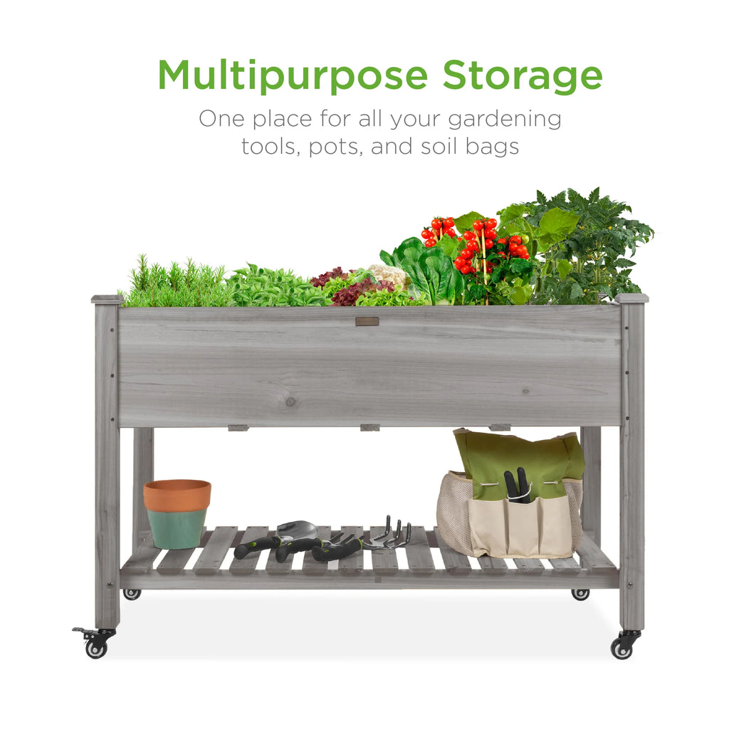 48x24x32in Wood Raised Garden Bed with Wheel Locks V97054