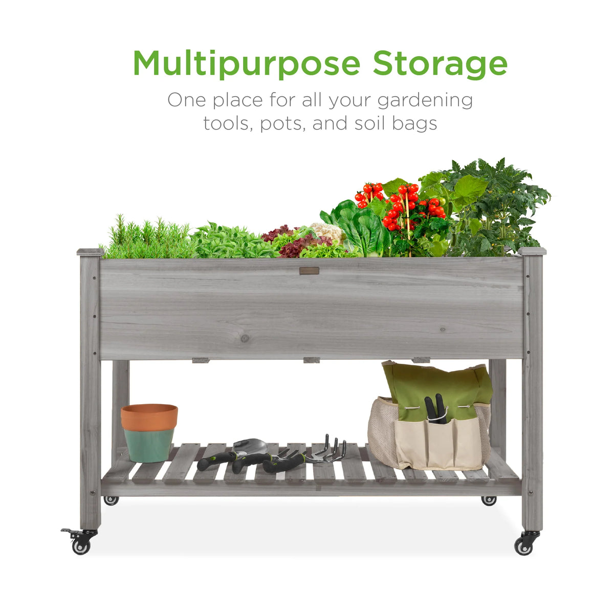 48x24x32in Wood Raised Garden Bed with Wheel Locks V97054