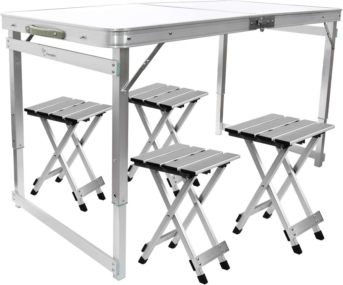 Folding Picnic Table with 4 Stools Aluminum Table Chair Set A7386
