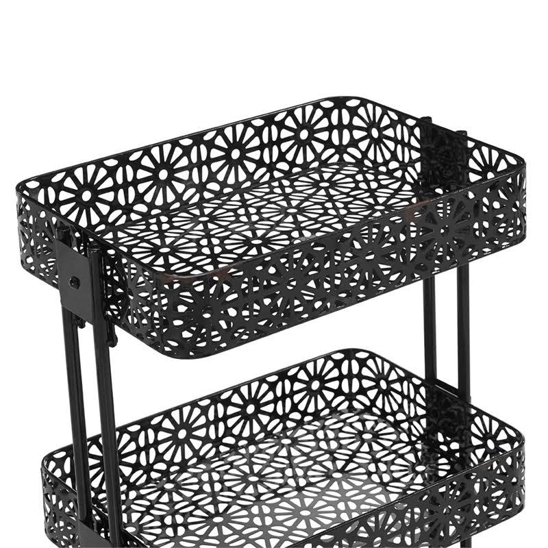 3 Tier Metal Serving Cart in Distressed Glossy Black J523895