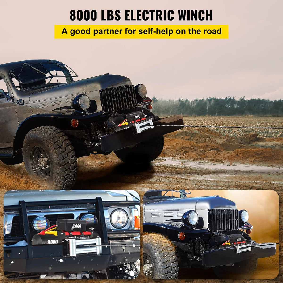 8000lb 12V Electric Winch with Wireless Remote Control Steel Cable D259253