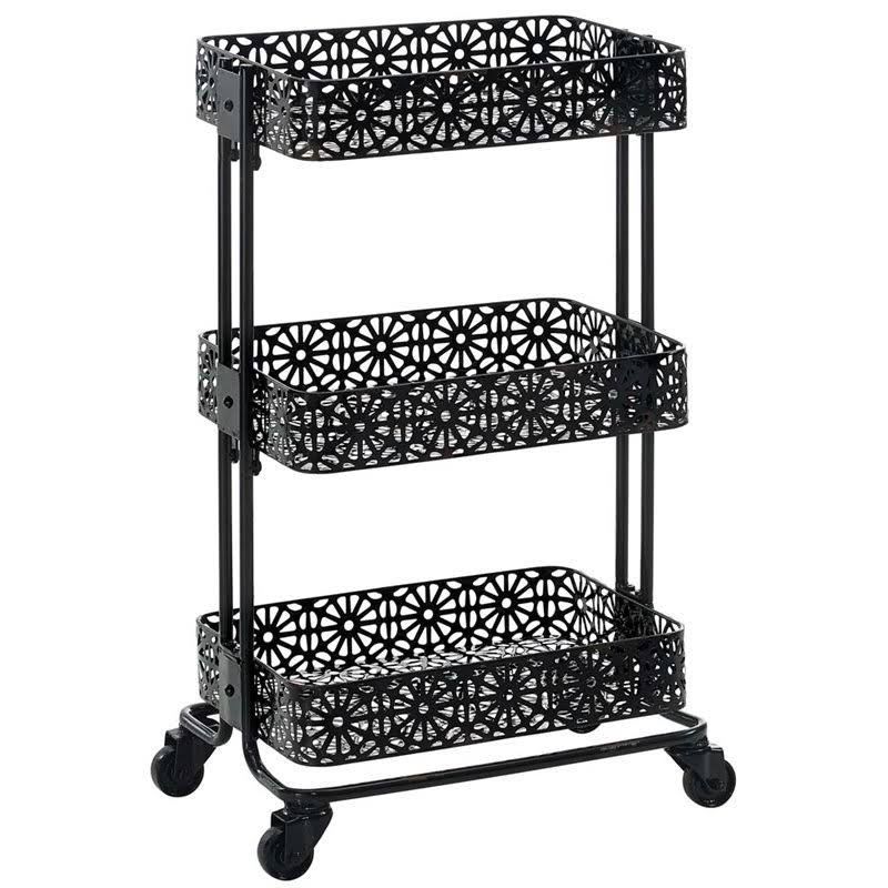 3 Tier Metal Serving Cart in Distressed Glossy Black J523895