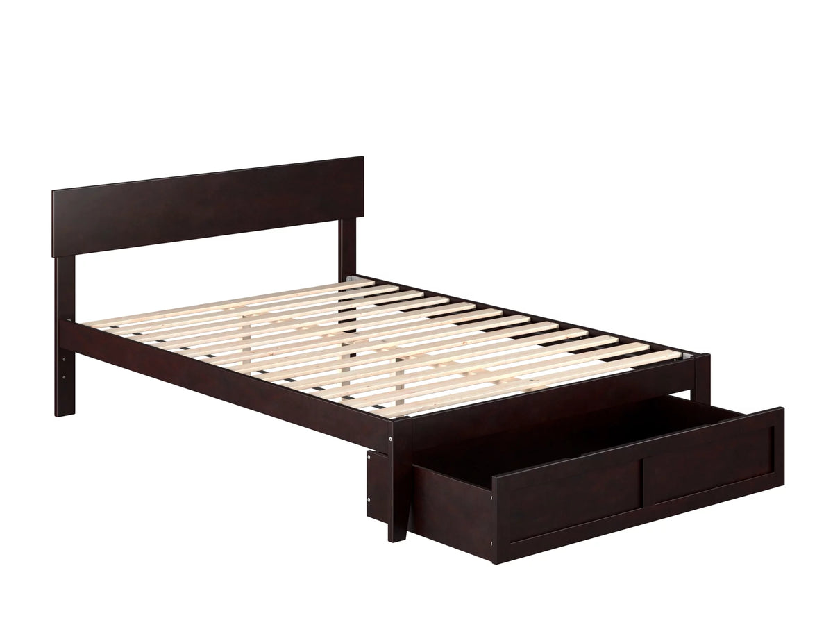 Full Wood Platform Bed Frame with Foot Drawer Storage Espresso D74015