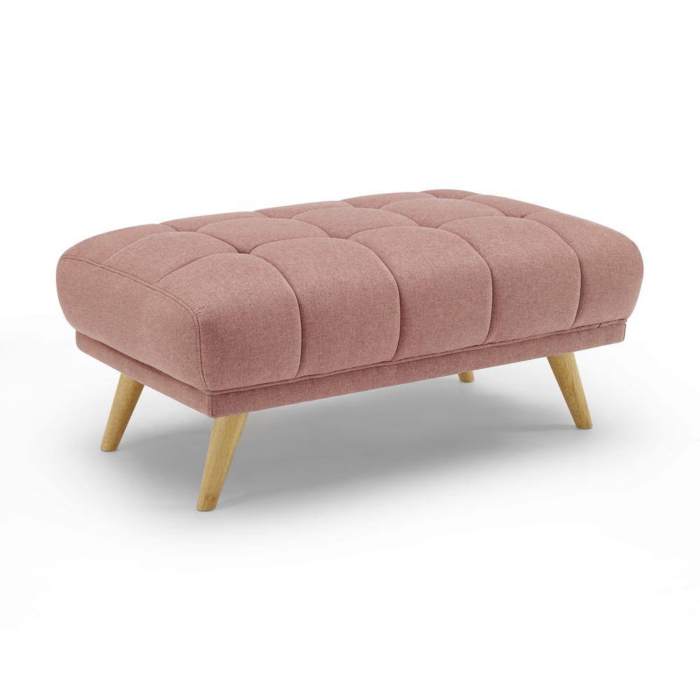 Pink Tufted Fabric Rectangle Ottoman O66496