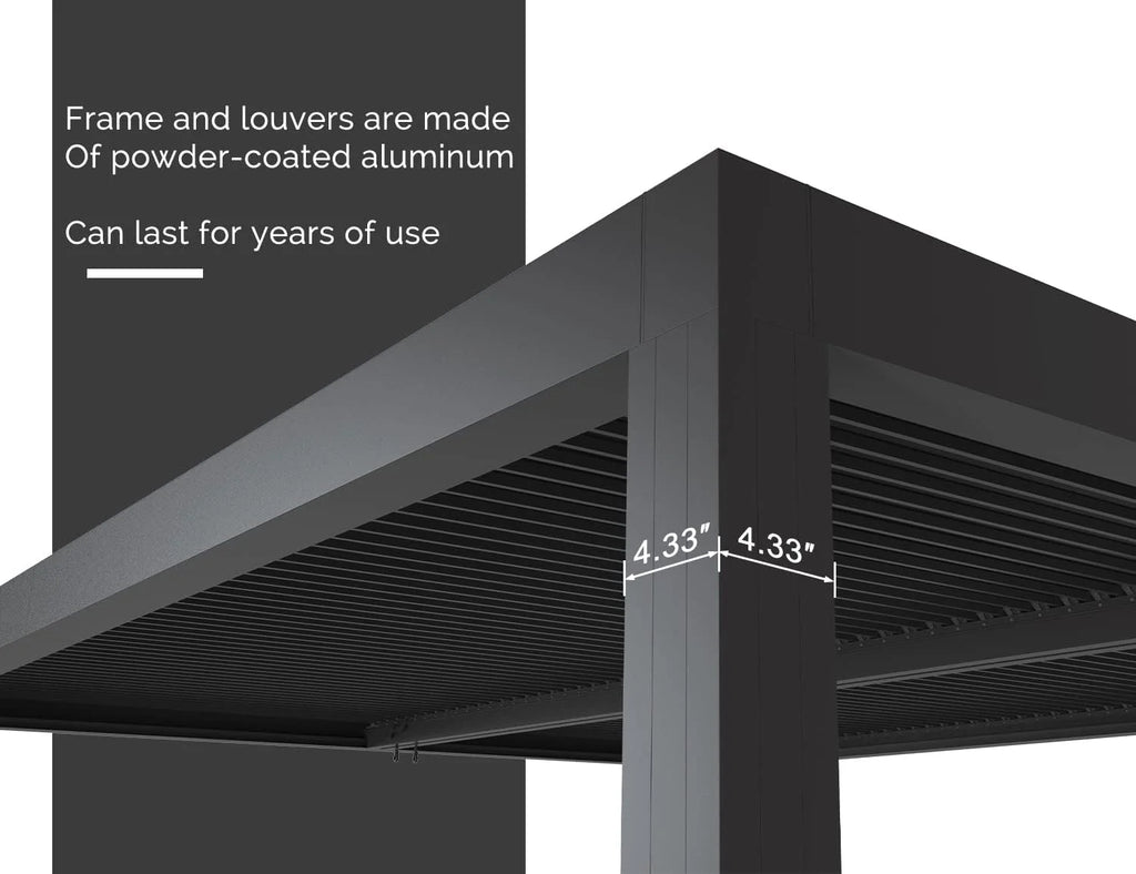 11' x 13' Grey Aluminum Louvered Pergola U555