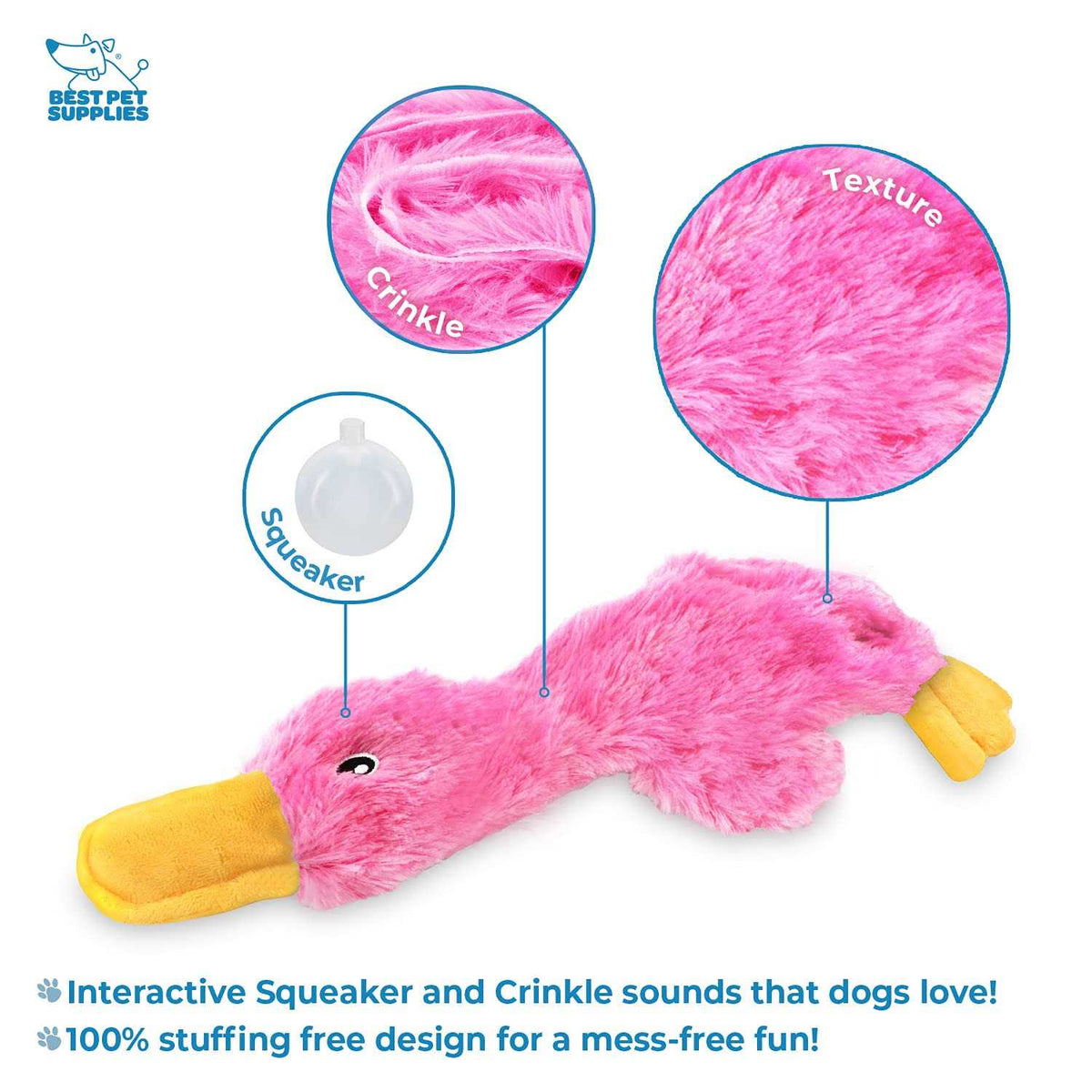 Crinkle Dog Toy No Stuffing Duck with Soft Squeaker X16796