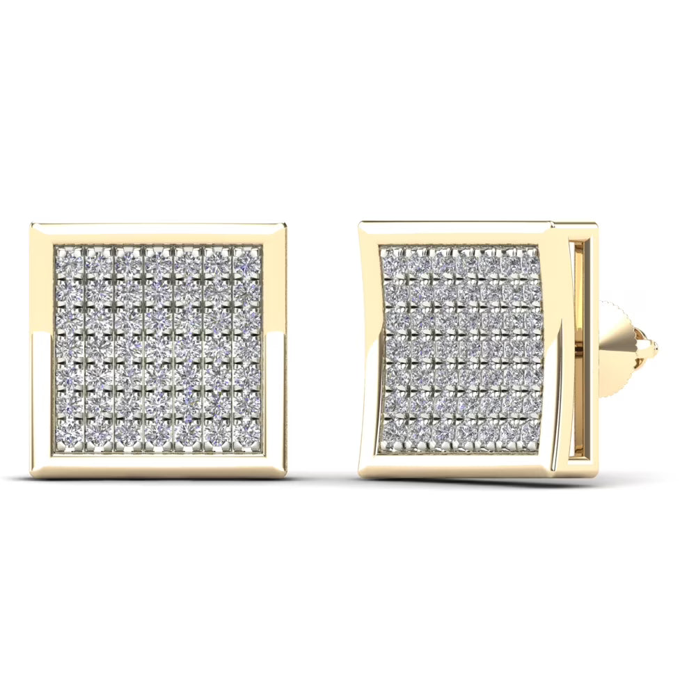14K Yellow Gold Diamond Square Stud Earrings U283