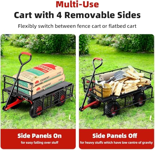 880 lb 10-inch tire steel garden cart with 4-side removable mesh and 180° swivel handle Z6294