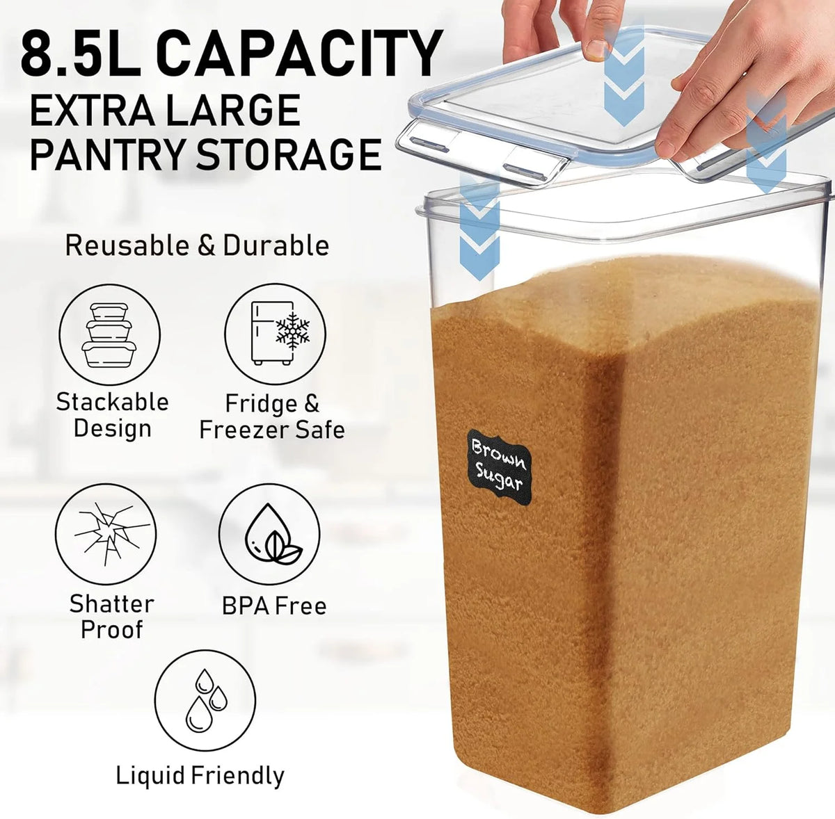 2PCS Extra Large Airtight Clear Plastic 8.5L Storage Containers with Lids G694252