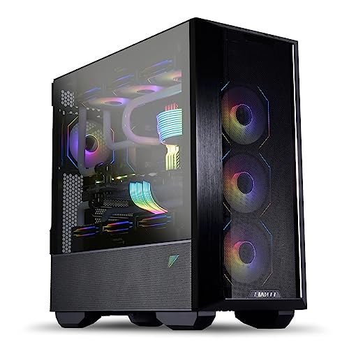 Black E-ATX PC Case with Tempered Glass Doors, Mesh Panels, 4x140mm PWM Fans B390