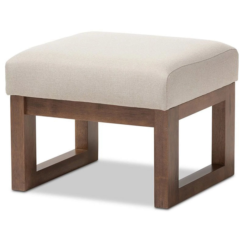 Light Beige and Walnut Upholstered Ottoman H115486