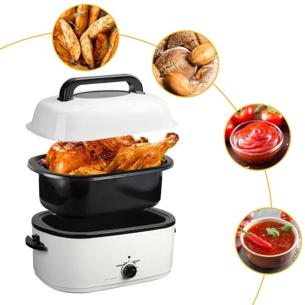 White 20 QT Stainless Steel Electric Roaster with See-through Lid N8305
